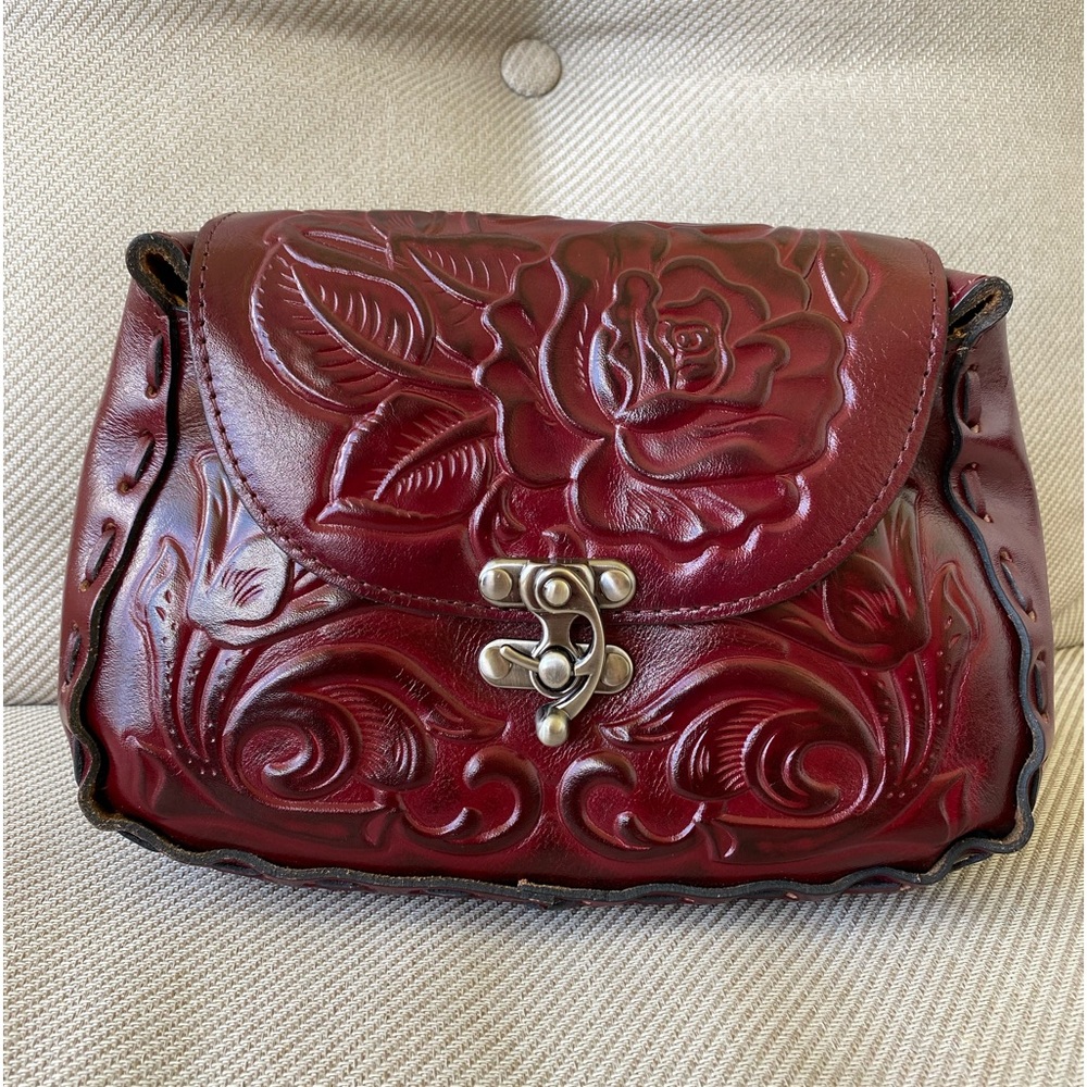 Patricia Nash Tooled Rose Lucia Leather Crossbody Oxblood